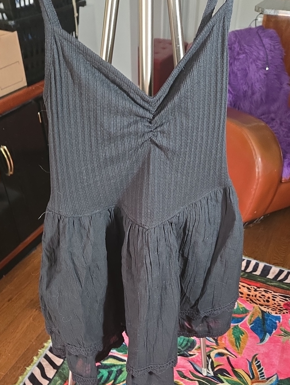 Women's Black Sleeveless Tiered Tank Dress
